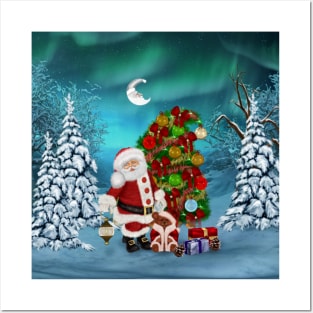 Merry christmas, Santa Claus with teddy bear Posters and Art